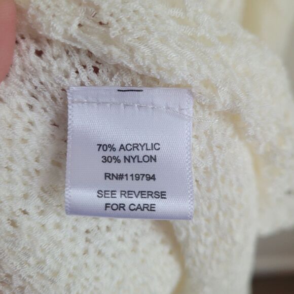 Ivory Crochet Open Cardigan Sweater Womens 2X Live And Let Live Boho Fringe - Picture 8 of 13